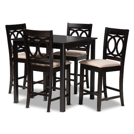 Baxton Studio Lenoir Sand Upholstered Espresso Finished 5-Piece Wood Pub Set 157-9593-9776